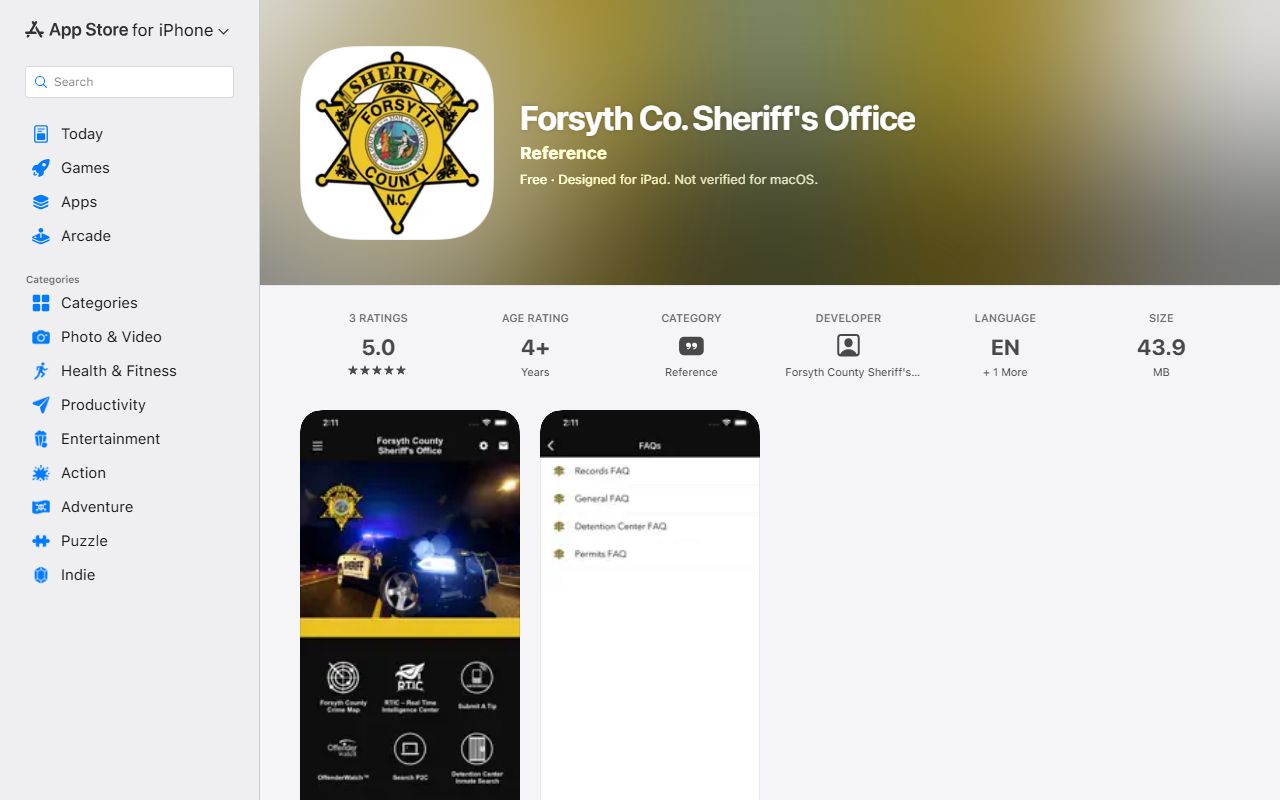 Forsyth County arrest records iOS sheriff app access