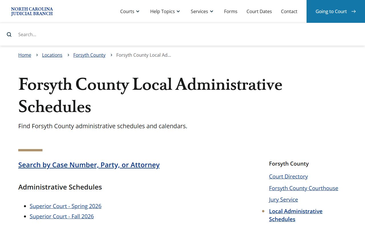Forsyth County court dockets local administrative schedules