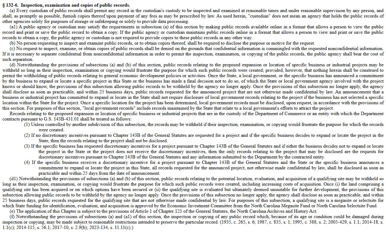 Forsyth County court records NCGS 132-6 public access statute