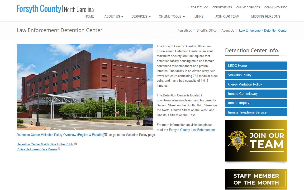 Forsyth County inmate records Law Enforcement Detention Center