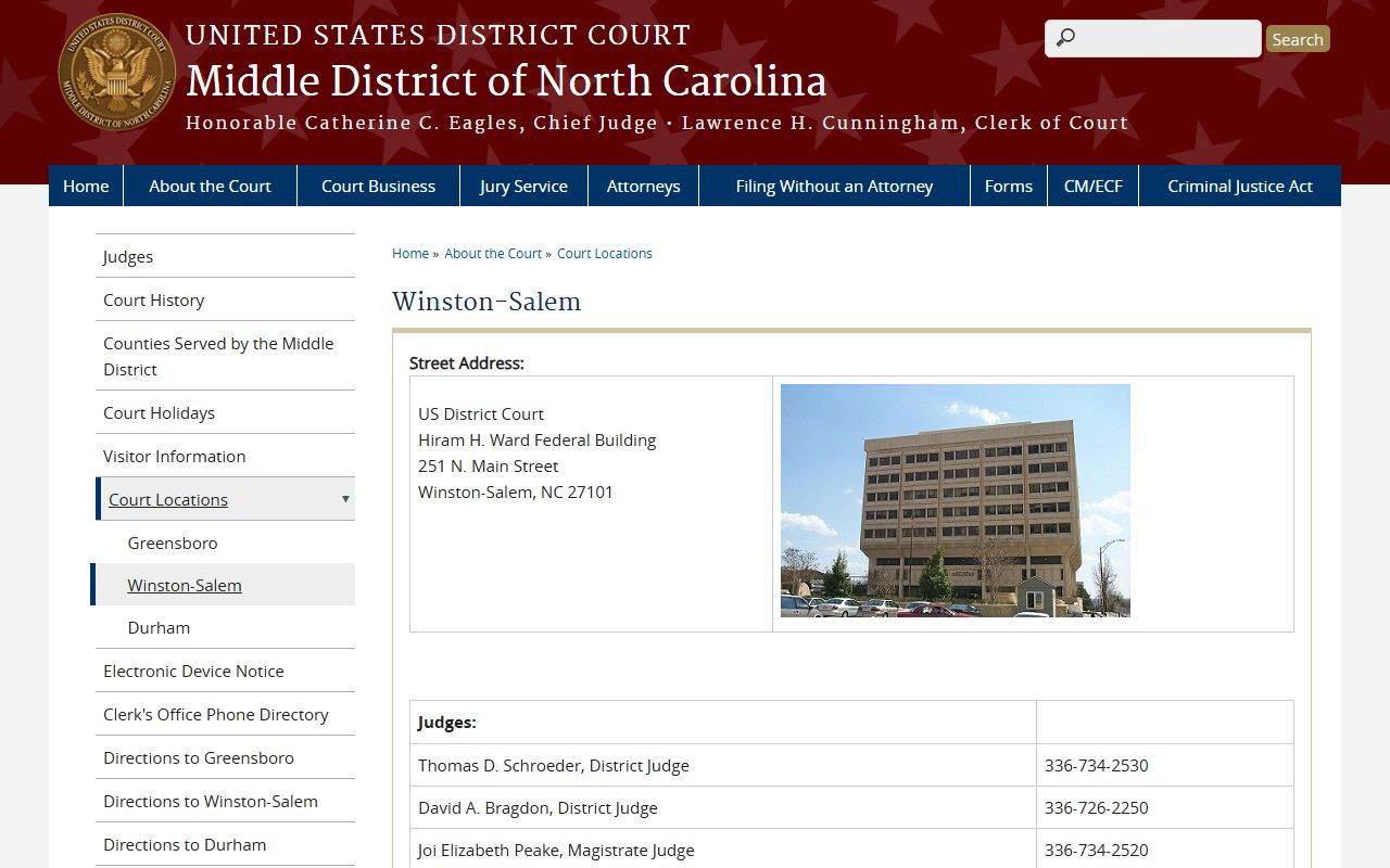 Forsyth County inmate records Winston-Salem federal courthouse context