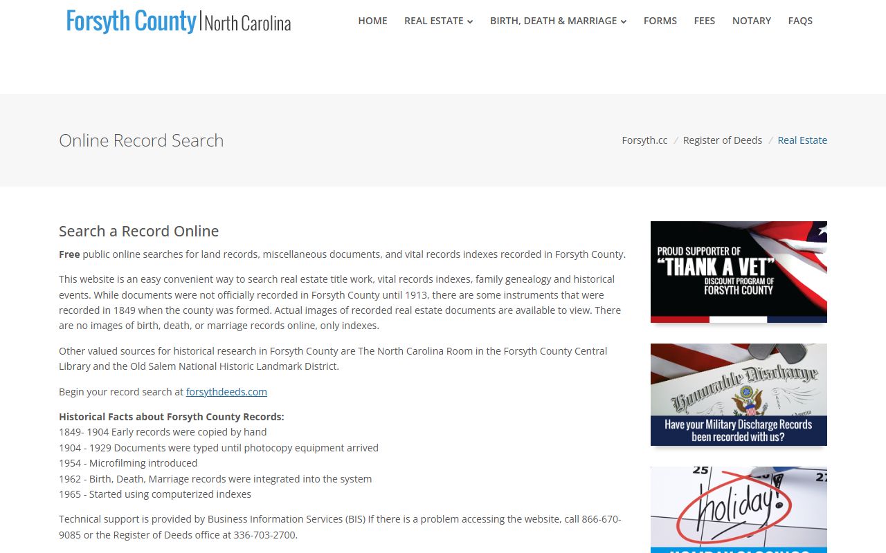 Forsyth County marriage and divorce records Register of Deeds online lookup source