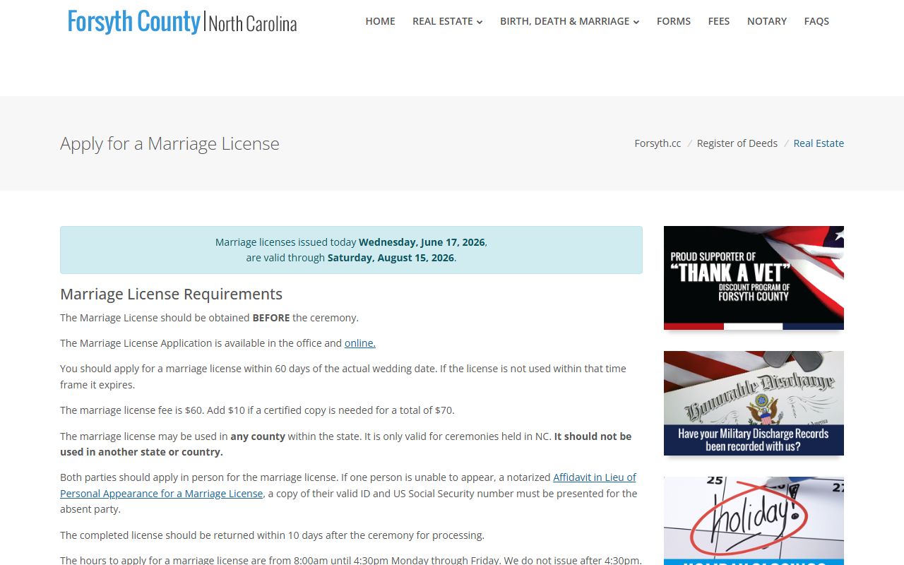 Forsyth County marriage and divorce records marriage license source