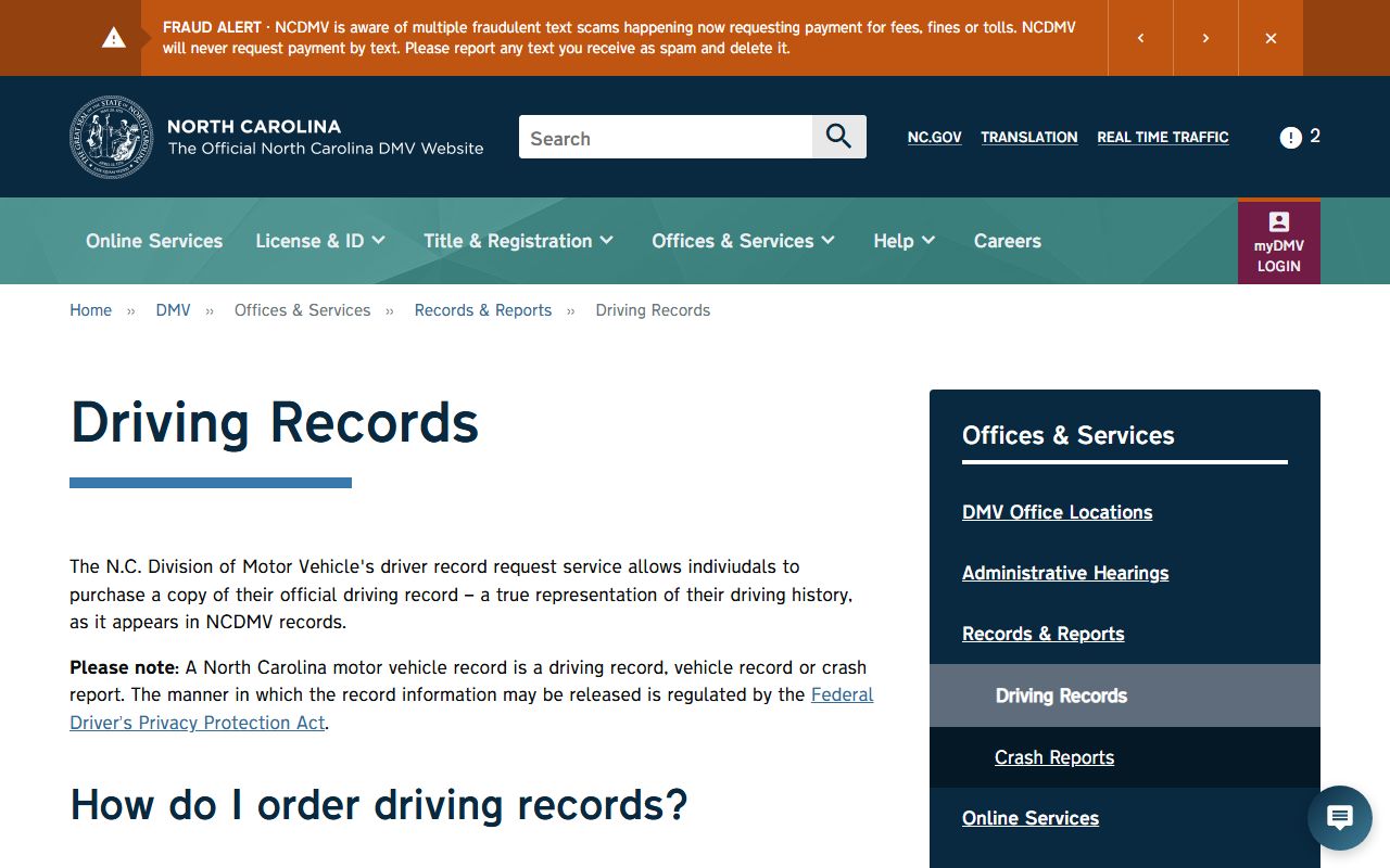 Forsyth County traffic court records NCDMV driving records source